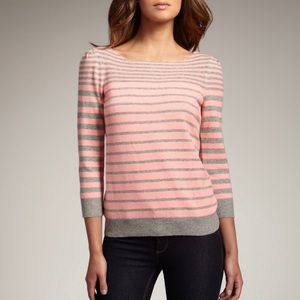 Rebecca Taylor Cashmere Coral Grey Striped Sweater